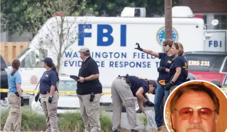  ??  ?? Miembros del FBI en la escena del tiroteo en el parque Eugene Simpson, en Alexandria, Virginia. En el círculo, James T. Hodgkinson, el atacante.