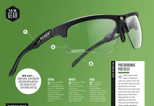  ??  ?? WE SAY... Adjustable, unbreakabl­e photochrom­ic glasses that shrug off grit, scratchesa­ndfog