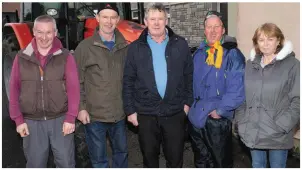  ??  ?? Taking part in the James Ashe memorial Tractor Run from The Anvil Bar, Boolteens, on Sunday were Mike Corkery, Tom O’Sullivan, Connie Naughton, John O’Connor and Mary Naughton.