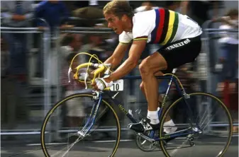  ??  ?? LeMond won few races in the rainbow jersey in ‘ 84, but he was third at the Tour