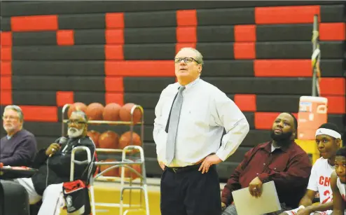  ?? Christian Abraham / Hearst Connecticu­t Media ?? Central coach Barry McLeod during a boys basketball game against Norwalk in 2017.