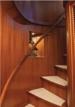  ??  ?? Her lower accommodat­ions of three staterooms and large en suite heads are accessed via the gently curved, starboard-side staircase.