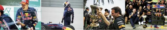  ??  ?? First F1 win
China 2009
Red Bull tasted victory at Shanghai in the pouring rain. Sebastian Vettel won, while teammate Mark Webber came second. Vettel and Webber clash
Turkey 2010
The teammates collided while leading the Grand Prix, exacerbati­ng a...