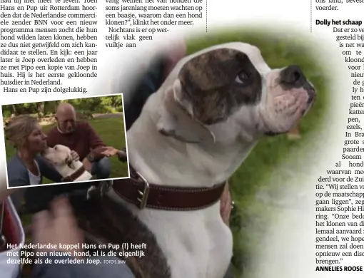  ?? FOTO'S BNN ?? Het Nederlands­e koppel Hans en Pup (!) heeft met Pipo een nieuwe hond, al is die eigenlijk dezelfde als de overleden Joep.