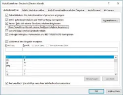  ??  ?? In der Autokorrek­tur von Microsofts Textverarb­eitung Word stellen Sie unter anderem ein, wie das Programm mit Wörtern in Tabellen verfahren soll.
