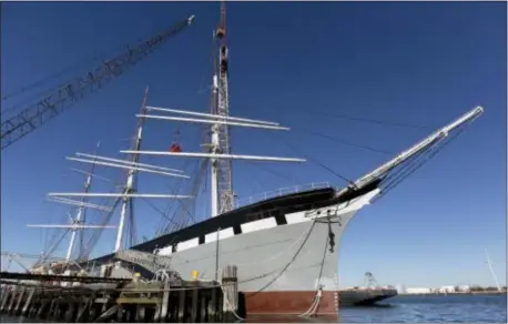  ?? MARK LENNIHAN — THE ASSOCIATED PRESS ?? In this photo, the Wavertree is under restoratio­n at Caddell Dry Dock and Repair Co. in the Staten Island borough of New York. One of the last large sailing ships made of wrought-iron, and the largest still afloat, will again grace a berth of the South...