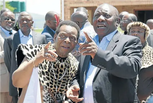  ?? Picture: Khaya Ngwenya ?? King Goodwill Zwelithini and President Cyril Ramaphosa share a moment during a courtesy visit by most of the ANC’s top six to the Zulu king in January.