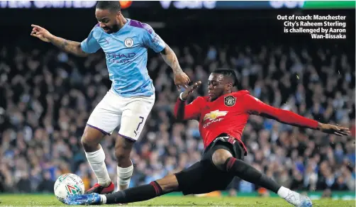  ??  ?? Out of reach: Manchester City’s Raheem Sterling is challenged by Aaron
Wan-Bissaka