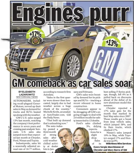  ??  ?? +17%
+13% Execs Sergio Marchionne of Chrysler and Mary Barra of GM