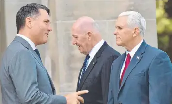  ?? Picture: DAVID FOOTE ?? PARTNERS: Corio MP Richard Marles meets with US Vice President Mike Pence.