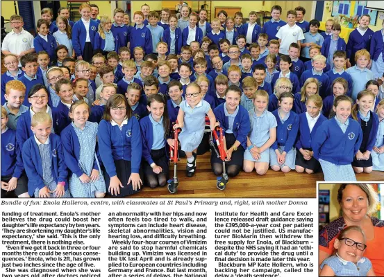  ??  ?? Bundle of fun: Enola Halleron, centre, with classmates at St Paul’s Primary and, right, with mother Donna