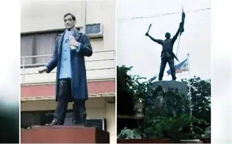  ?? ?? The monuments of national hero Dr. Jose Rizal (left) and Katipunan founder Andres Bonifacio found in Novaliches in these photos taken in 2018. The two monuments were erected nine decades apart. (Leilani Samonte-junio)