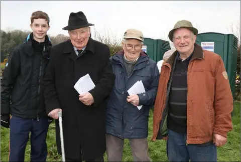  ??  ?? Sam Holmes, Derek Nally, Pat Brennan and Mike Doyle at the Bree Point-to-Point at Monksgrang­e, Rathnure.