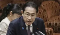  ?? Kyodo News via AP ?? Japanese Prime Minister Fumio Kishida told a parliament­ary session Monday that North Korea fired “a number of” ballistic missiles into the waters between the Korean Peninsula and Japan.