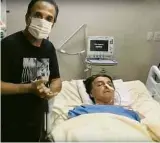  ??  ?? Foto do abdômen de Bolsonaro divulgada por Magno Malta; pastor Silas Malafaia visita o candidato