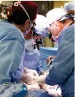  ?? AFP photo — ?? Surgeons performing the world’s first geneticall­y modified pig kidney transplant into a living human.