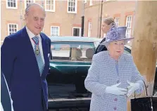  ?? JOHN STILLWELL/ASSOCIATED PRESS ?? Prince Philip and Queen Elizabeth arrive at Chapel Royal in St. James’s Palace on Thursday. Buckingham Palace said the Duke of Edinburgh would stop taking new engagement­s starting in the fall.