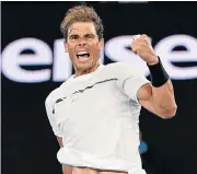  ?? /AFP ?? Semifinal-bound: Spain’s Rafael Nadal celebrates his victory over Canada’s Milos Raonic in Melbourne on Wednesday.