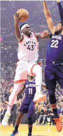  ?? FRANK GUNN/ASSOCIATED PRESS ?? Toronto’s Pascal Siakam (43), an NMSU alum, had 34 points in the NBA opener Tuesday night.