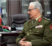  ?? AP ?? Gen. Haftar speaks during an interview in Al Marj, Libya. —