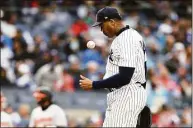  ?? Elsa / Getty Images ?? The Yankees have left Aroldis Chapman off of their roster for their ALDS series against the Gaurdians after the reliever missed a workout.