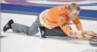  ?? ERIC MCCARTHY/JOURNAL PIONEER ?? Colton Flasch delivers a shot in his rink’s game against John Morris at the 2017 Home Hardware Road to the Roar Pre-Trials curling event at Eastlink Arena on Wednesday afternoon. Flasch won the game 8-7.