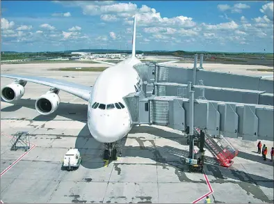  ?? PROVIDED TO CHINA DAILY ?? A boarding/exit bridge, provided by Shenzhen CIMC-TianDa Airport Support Ltd, at the airport in Milan, Italy.