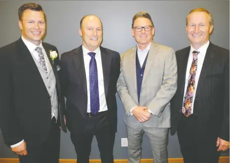  ?? PHOTOS: BILL BROOKS. ?? The Business in Calgary Leaders Awards honour those who are tops in their field. Pictured at the 12th annual awards dinner are, from left, awards judge MNP’S Trevor Winkler, Business in Calgary magazine co-publisher Tim Ottmann, MNP’S Randy Mowat, and Business in Calgary magazine co-publisher Pat Ottmann.