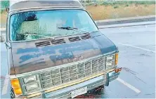  ?? SUBMITTED ?? Bear Henry’s van, a 1980 brown/beige two-tone Dodge camper van with phrases like “Land Back” written in paint, was last seen at Gordon River Main Forest Service Road near the Honeymoon Bay Ecological Centre. The van’s B.C. licence plate is NB2 06H.