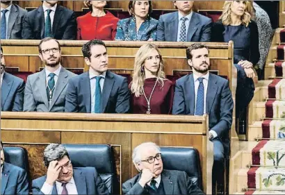  ?? DANI DUCH ?? Pablo Casado amb Cayetana Álvarez de Toledo, Teodoro García Egea i Javier Maroto al Congrés