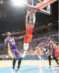  ?? AFP ?? The Oklahoma City Thunder’s Russell Westbrook dunks against the LA Lakers on Sunday.