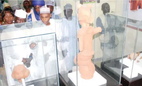  ??  ?? From left: Kaduna State Deputy Governor Barnabas Bala Bantex; Director-General, National Commission for Museums and Monuments, Mallam Yusuf Abdallah Usman with other dignitarie­s, during the commission­ing of an exhibition titled ‘Nok within the cortex of Nigerian Art Tradition’, in Kaduna yesterday.