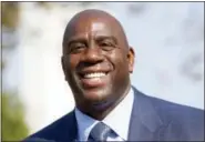  ?? ASSOCIATED PRESS FILE PHOTO ?? In this Aug. 23, 2016 file photo, Magic Johnson speaks at a groundbrea­king ceremony for a stadium which will be home to the Los Angeles Football Club. Johnson is now in charge of basketball operations for the Los Angeles Lakers.