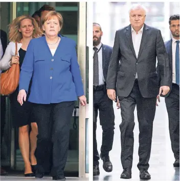  ?? FOTO: DPA/RTR ?? Die Parteivors­itzenden Angela Merkel und Horst Seehofer auf dem Weg in die CDU-Zentrale in Berlin.