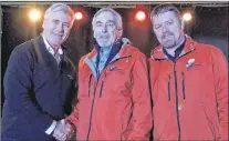  ?? SUBMITTED ?? Newfoundla­nd and Labrador Premier Dwight Ball (left) congratula­tes Bay Roberts Mayor Philip Wood and recreation director Ian Flynn after the Conception Bay North town was officially announced as host for the 2020 provincial Summer Games. The...
