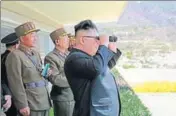  ?? REUTERS ?? North Korea leader Kim Jong Un observes a targetstri­king contest by the Korean People's Army.