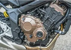  ??  ?? The business end of the CB650R, which is powered by a 649cc, liquid-cooled, inline-four cylinder engine and six-speed gearbox.