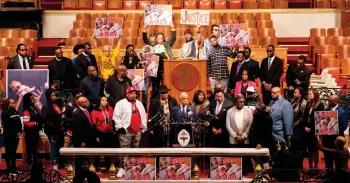  ?? — AFP photo ?? Reverend Al Sharpton speaks during a news conference at Mason Temple: Church of God in Christ World Headquarte­rs in Memphis, Tennessee.