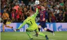  ?? Photograph: Paul Hanna/Reuters ?? Lionel Messi scores as Barcelona see off Guardiola’s Bayern Munich in 2015.