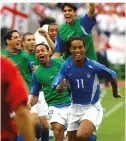  ??  ?? Clockwise from below Ronaldinho and friends celebrate an awful cross against England; Ronaldo: a cut above; this Gilberto was liked in north London; did Wenger over-prioritise invincibil­ity in 2003-04?; “Jolly bad luck, old chum”