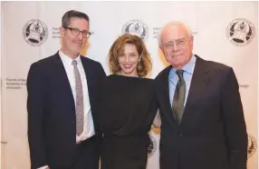  ?? (Courtesy) ?? MILI AVITAL with her husband, Charles Randolph (left), and Prof. Adi Stern, president of the Bezalel Academy of Art and Design.