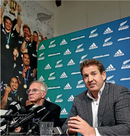  ?? GETTY IMAGES ?? New Zealand Rugby chairman Brett Impey, left, with chief executive Mark Robinson.