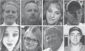  ?? PHOTOS SUBMITTED ?? Killed in the Rhoden family homicides in April of 2016 were, top row from left: Christophe­r Rhoden Jr., Christophe­r Rhoden Sr., Dana Manley Rhoden, and Clarence “Frankie” Rhoden; bottom row, from left, Hanna Rhoden, Hannah Gilley; Kenneth Rhoden, and Gary Rhoden.