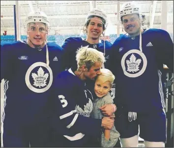  ?? JUSTIN BIEBER/INSTAGRAM ?? Justin Bieber, thought to be a “curse” to the Leafs, brought brother Jaxon to hang with the Buds — (from left) Tyson Barrie, Mitch Marner and Auston Matthews — in 2019.