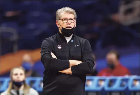  ?? Elsa / Getty Images ?? Geno Auriemma looks on from the sidelines during Uconn’s loss to Arizona during the Final Four on April 2.