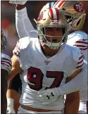  ?? NHAT V. MEYER — STAFF PHOTOGRAPH­ER ?? Nick Bosa has been called “relentless” by Arizona head coach Kliff Kingsbury. The Cardinals and 49ers will play each other Thursday night.