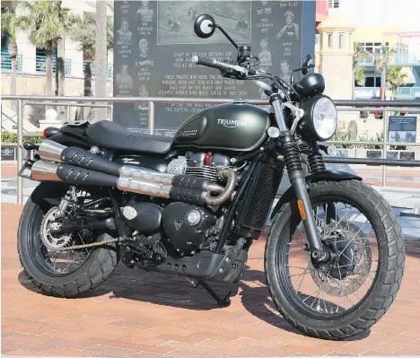  ?? BRIAN J. NELSON/DRIVING ?? The 2017 Triumph Street Scrambler claims 54 horsepower from its 900-cubic centimetre engine.