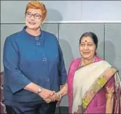  ?? PTI ?? ■ External affairs minister Sushma Swaraj (right) with her Australian counterpar­t Senator Marise Payne, during a bilateral meeting on the sidelines of 73rd UN General Assembly.