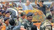  ??  ?? BJP national president Amit Shah at the Agartala airport in Tripura on Saturday. PTI PHOTO