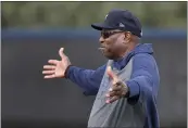  ?? JEFF ROBERSON — THE ASSOCIATED PRESS ?? Astros manager Dusty Baker gestures as he watches his team during spring training practice on Thursday in West Palm Beach, Fla.